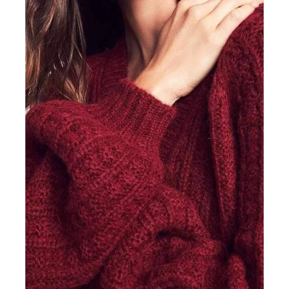 Faherty Sweater‎ Womens XS Magenta Baby Alpaca Wool Blend Ribbed V Neck